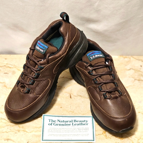 NWOB L.L. Bean Mens GORE-TEX Hiking Trail Brown Leather Lace-up Shoes 7.5 Wide - Picture 1 of 9